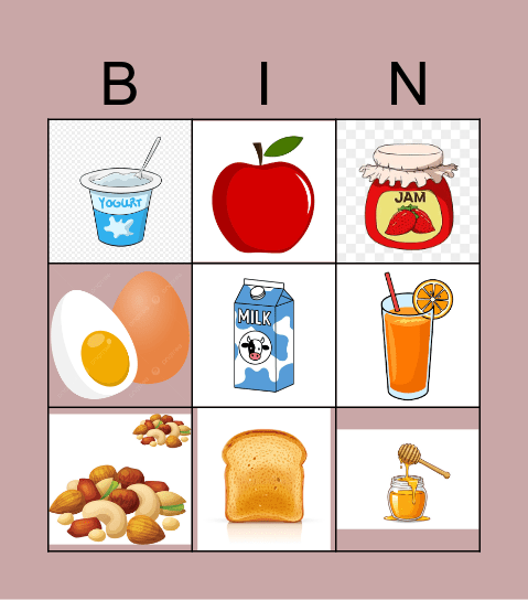 Healthy breakfast Bingo Card