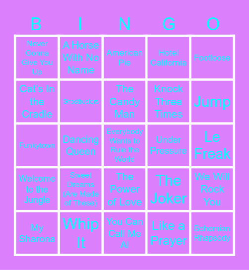 70s - 80s Bingo Card