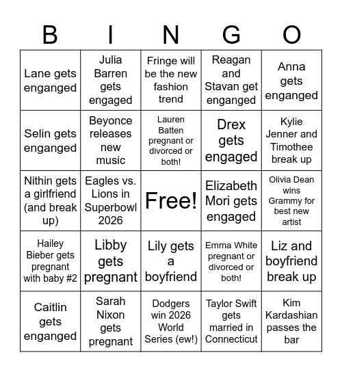 2026 Bingo! Bingo Card