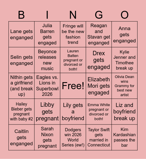 2026 Bingo! Bingo Card