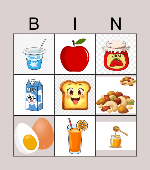 Healthy breakfast Bingo Card
