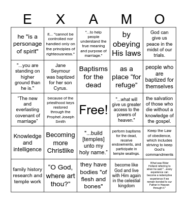 Doctrine and Covenants 115-134 Bingo Card