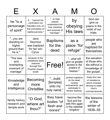 Doctrine and Covenants 115-134 Bingo Card