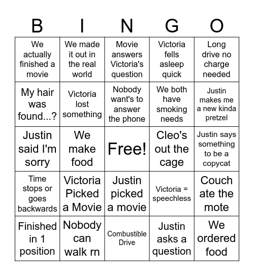 V&J Bingo Card
