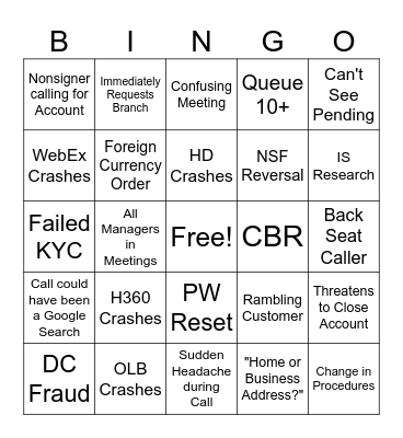 Fun At Work! Bingo Card