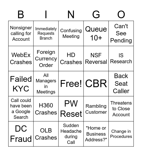 Fun At Work! Bingo Card