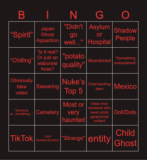 Nuke’s Top 5 Bingo Customised Bingo Card