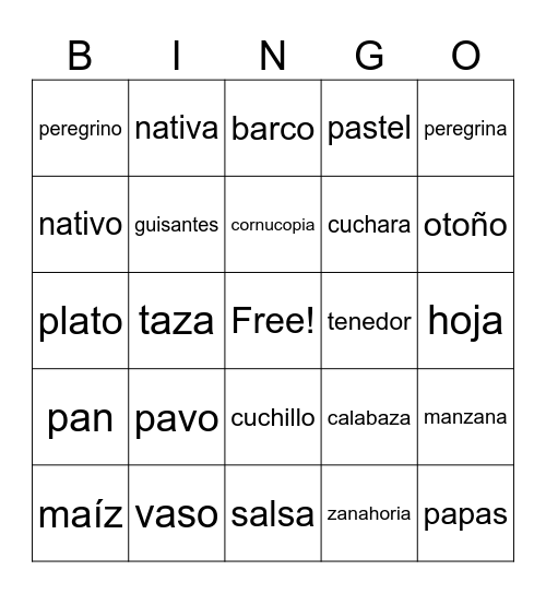 Dia de accion de gracias Bingo Card