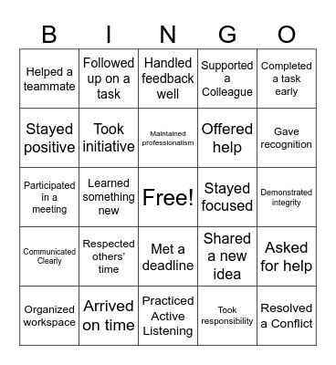 Work Ethics Bingo Card