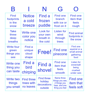 Winter Mindfulness Walk BINGO Card