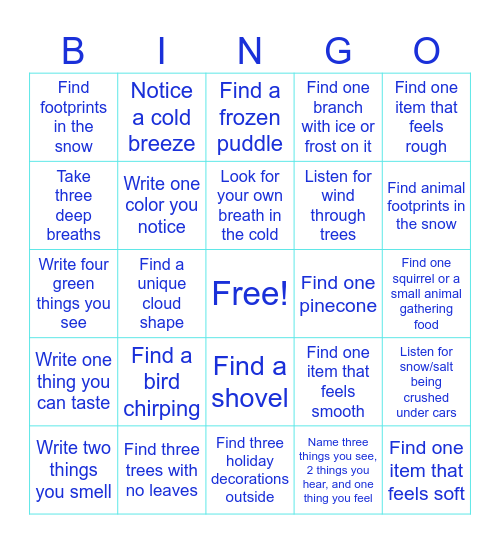 Winter Mindfulness Walk BINGO Card