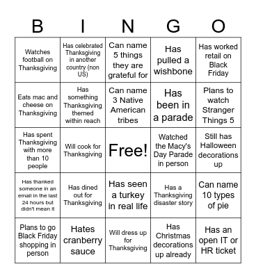 PaCE Yourself this Thanksgiving Bingo Card