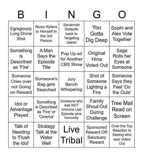 Survivor 49 Episode 9 Bingo Card