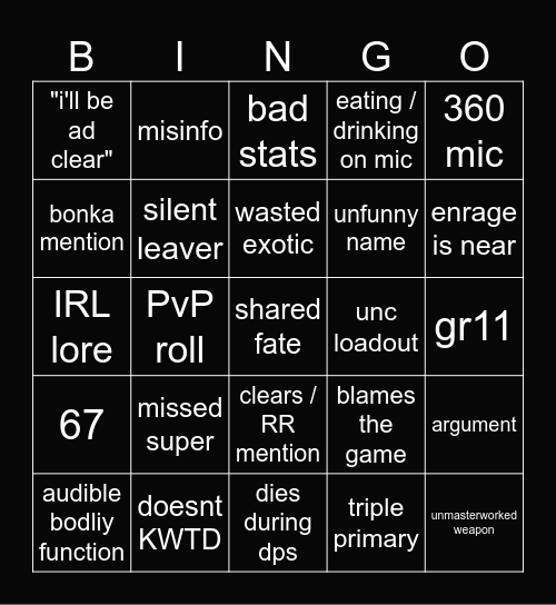 baiden LFG bingo card nov '25 Bingo Card