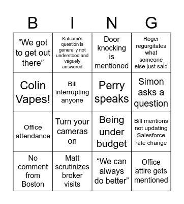 All Feet Off Bingo Card