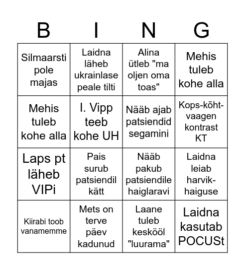 Kuressaare haigla EMO bingo Card