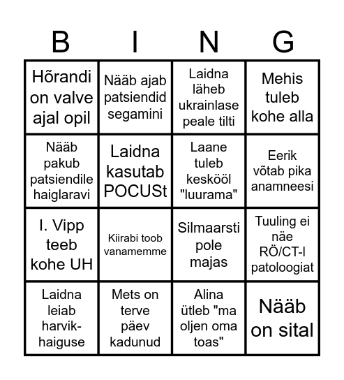 Kuressaare haigla EMO bingo Card