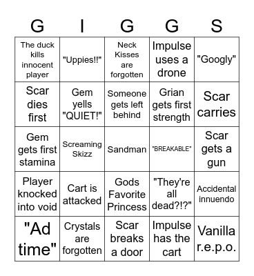 GIGGS r.e.p.o. Bingo Card