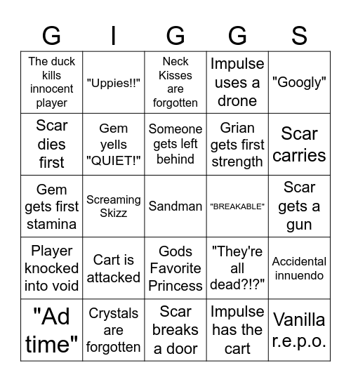 GIGGS r.e.p.o. Bingo Card