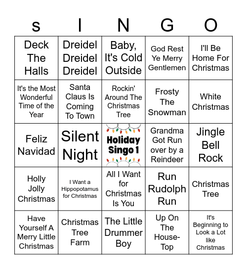 Holiday Singo 1 (41 songs) Bingo Card