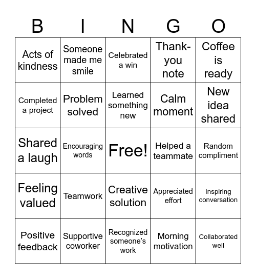 Morning of Gratitude Bingo Card