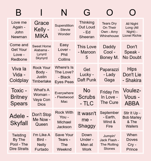 Muziekbingo Card