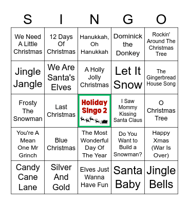 Holiday Singo 2 (40 songs) Bingo Card