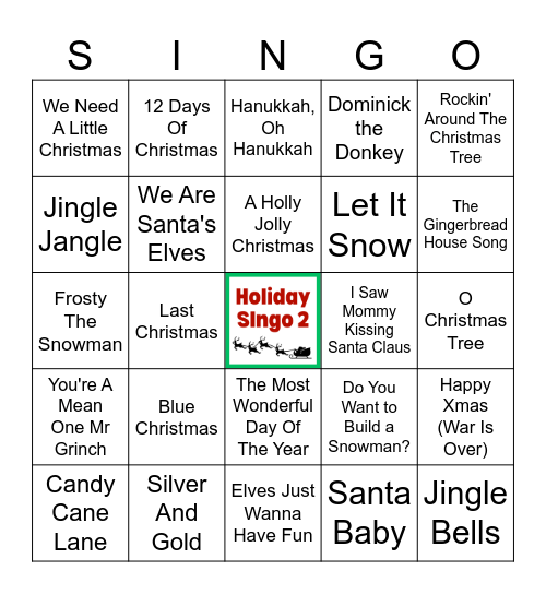 Holiday Singo 2 (40 songs) Bingo Card