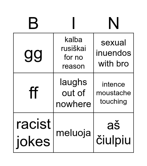 Martynas GAYmina Bingo Card