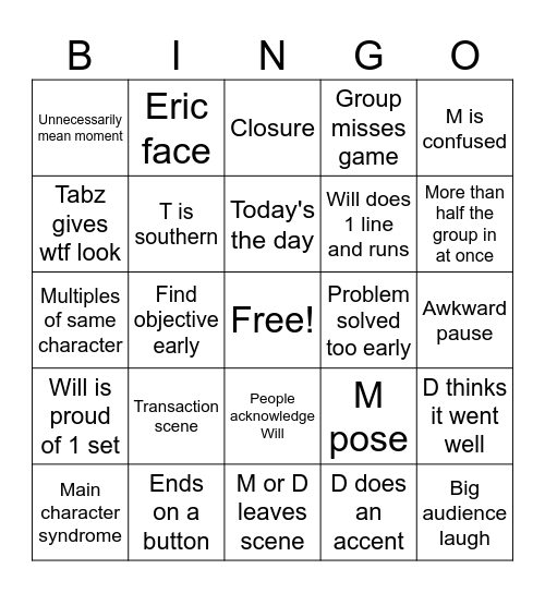 Monoscene Bingo Card