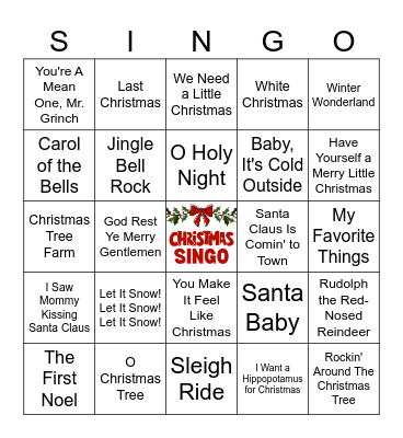 CHRISTMAS SINGO - 50 songs Bingo Card