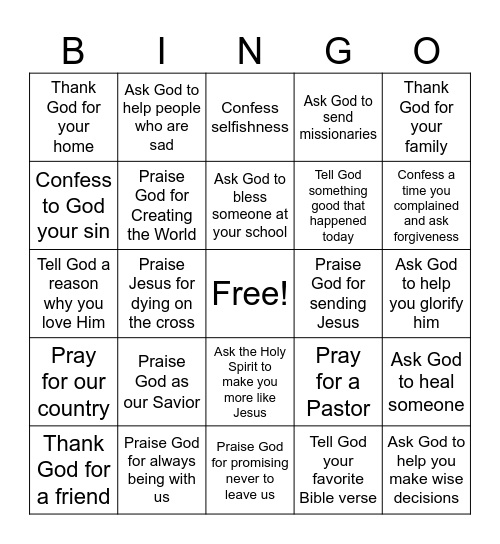 Prayer Bingo Card