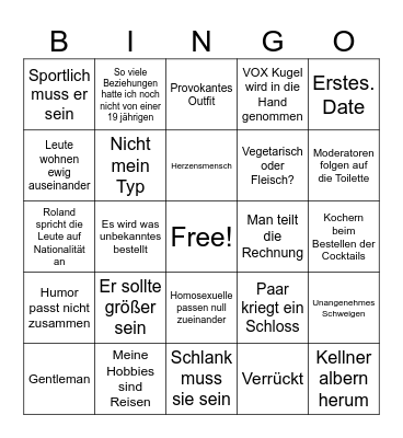 VOX First Dates ! Bingo Card