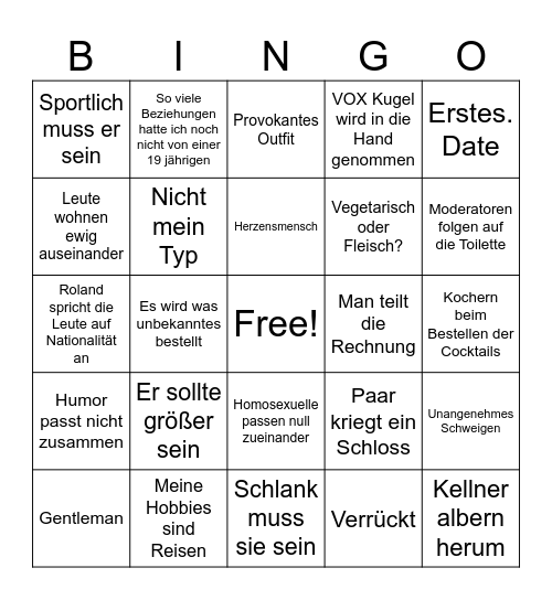 VOX First Dates ! Bingo Card