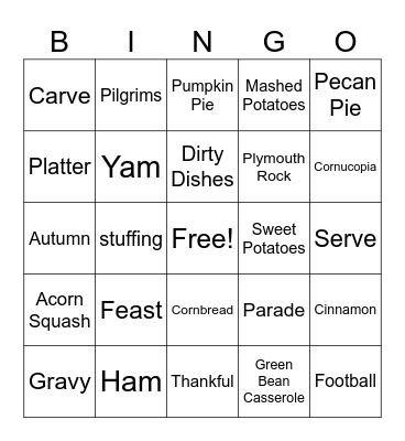 Thanksgiving BINGO Card