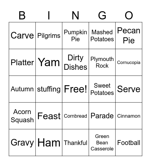 Thanksgiving BINGO Card