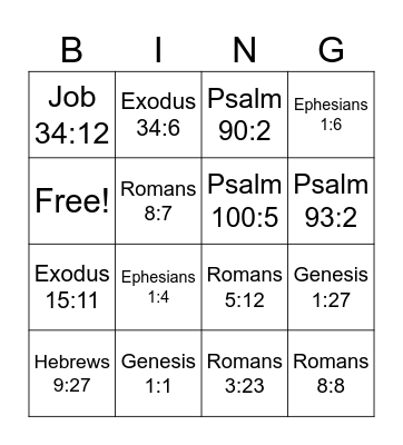 Bible Bingo Card