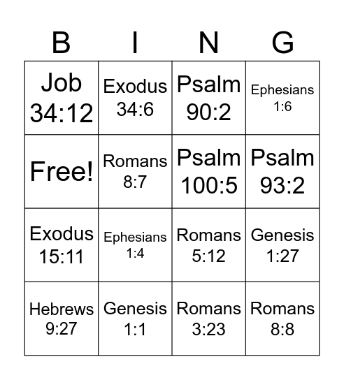 Bible Bingo Card
