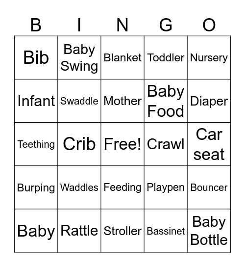 Baby Shower Bingo Card