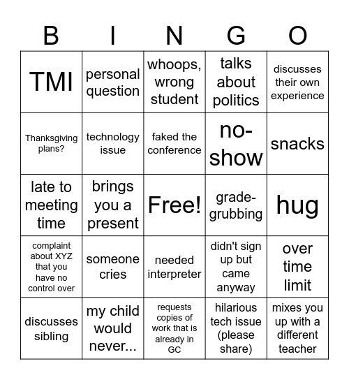 Jackson PT Conferences Bingo Card