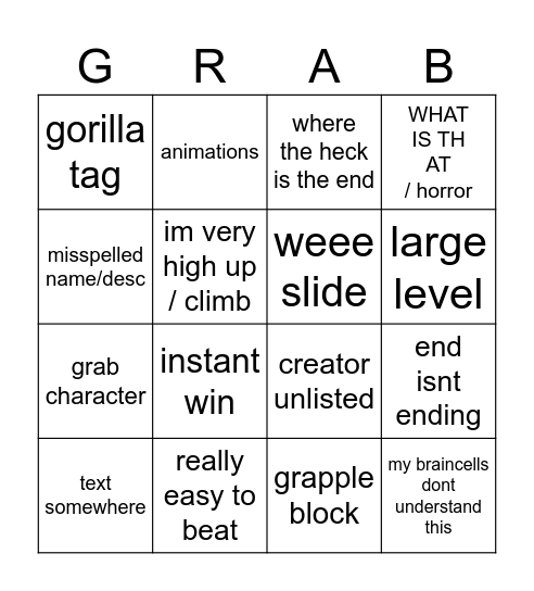 Grab vr bingo Card