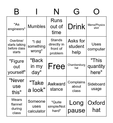 Dr. A Physics Bingo Card