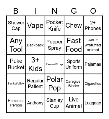 ED Bingo Card