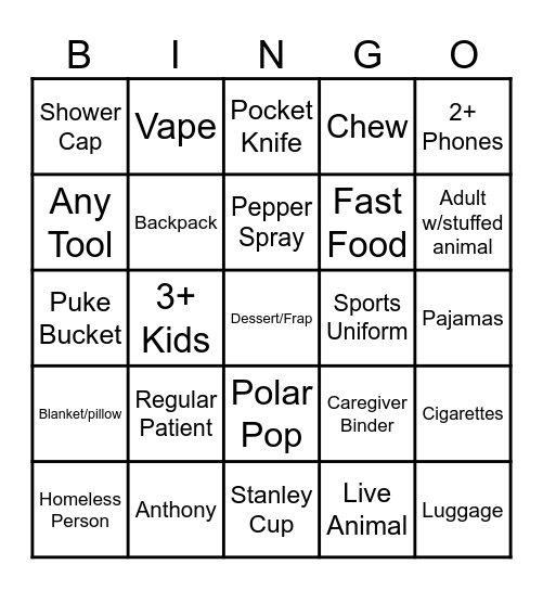 ED Bingo Card