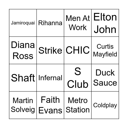 Artist 18 Bingo Card