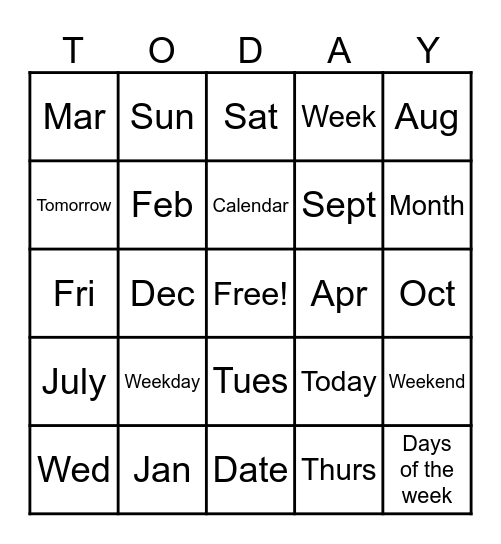 WHAT IS TODAY? Bingo Card