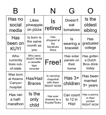 CAB/HAC Social Gathering BINGO Card