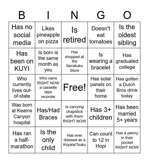 CAB/HAC Social Gathering BINGO Card
