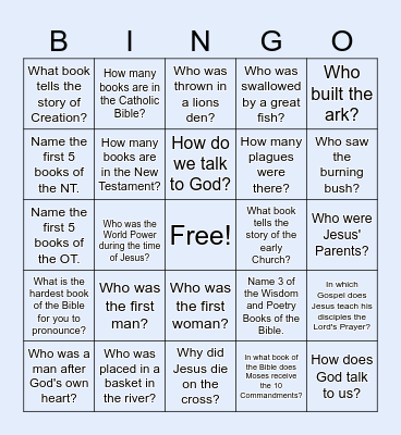 BIBLE Questions Bingo Card