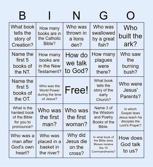 BIBLE Questions Bingo Card